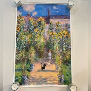 Canvas Art Print “Monet’s Garden At Vetheuil With The Cat” 25x17” Whimsical